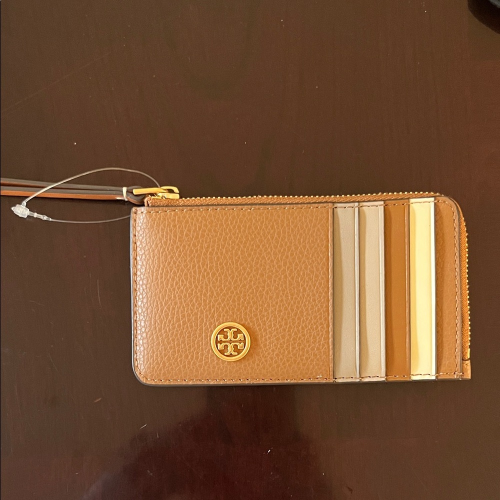 Tory Burch Tan Leather Card Zip Wristlet